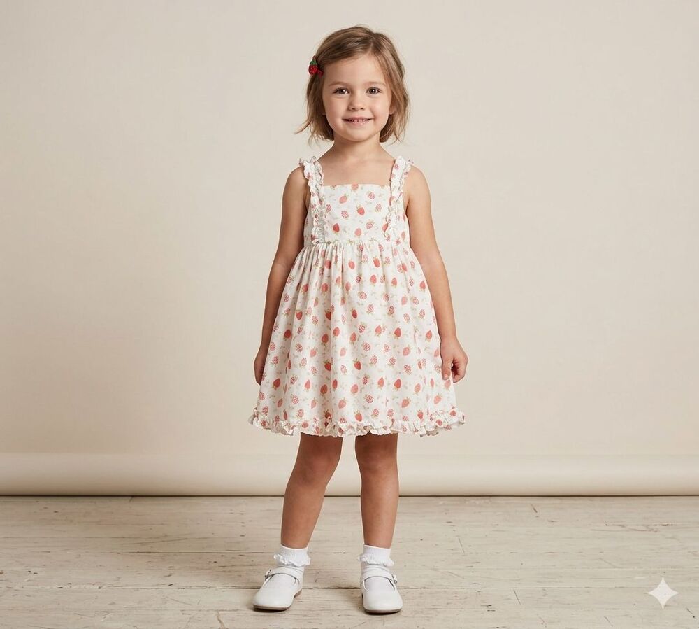Joie Little Joie Girls Strawberry Raspberry Berry Print Ruffle Dress Size 5 Red